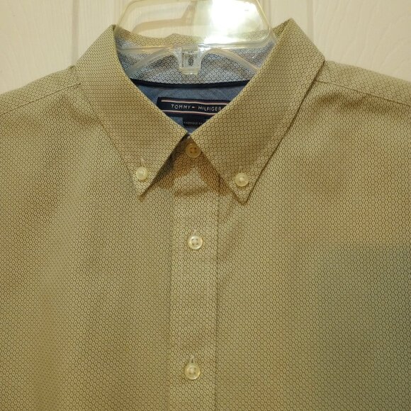 Tommy Hilfiger Neutral Beige Microprint Button Down Shirt sz L 100% Cotton - Picture 2 of 11